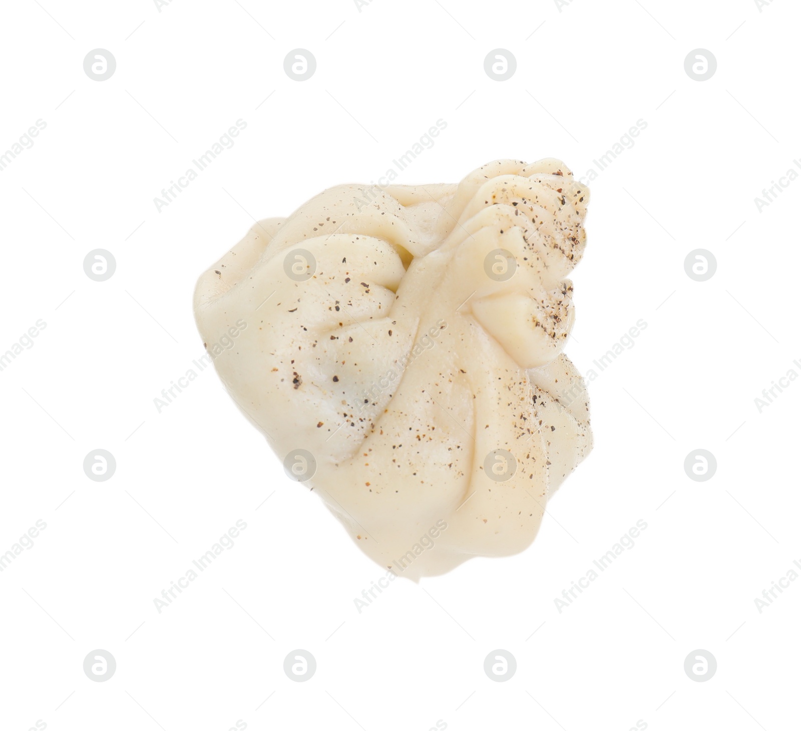 Photo of One tasty khinkali (dumpling) with spices isolated on white. Georgian cuisine