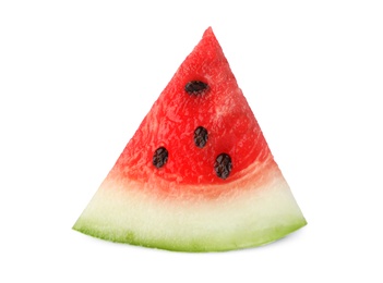 Photo of Slice of ripe watermelon on white background