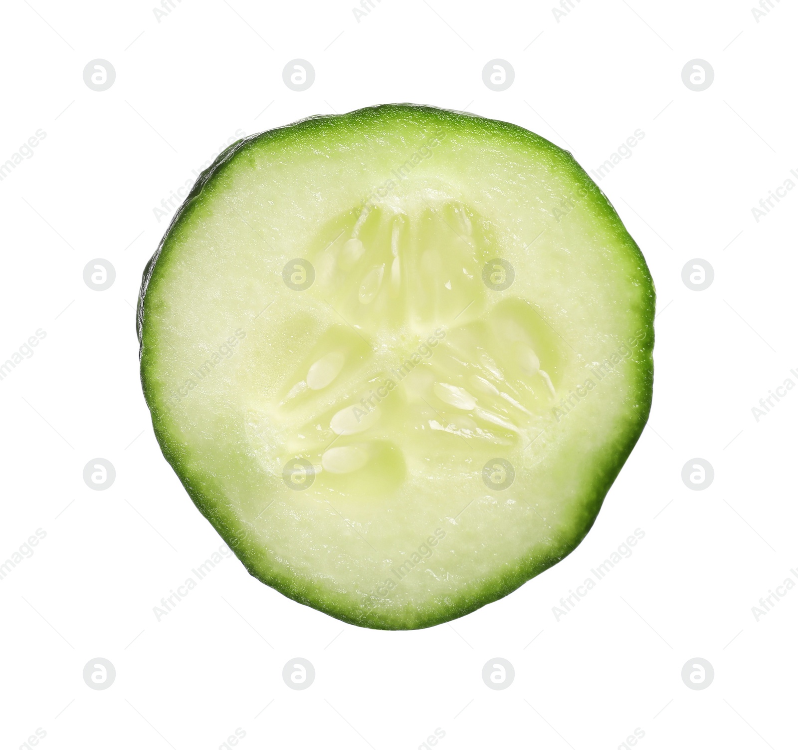 Photo of Slice of fresh cucumber isolated on white