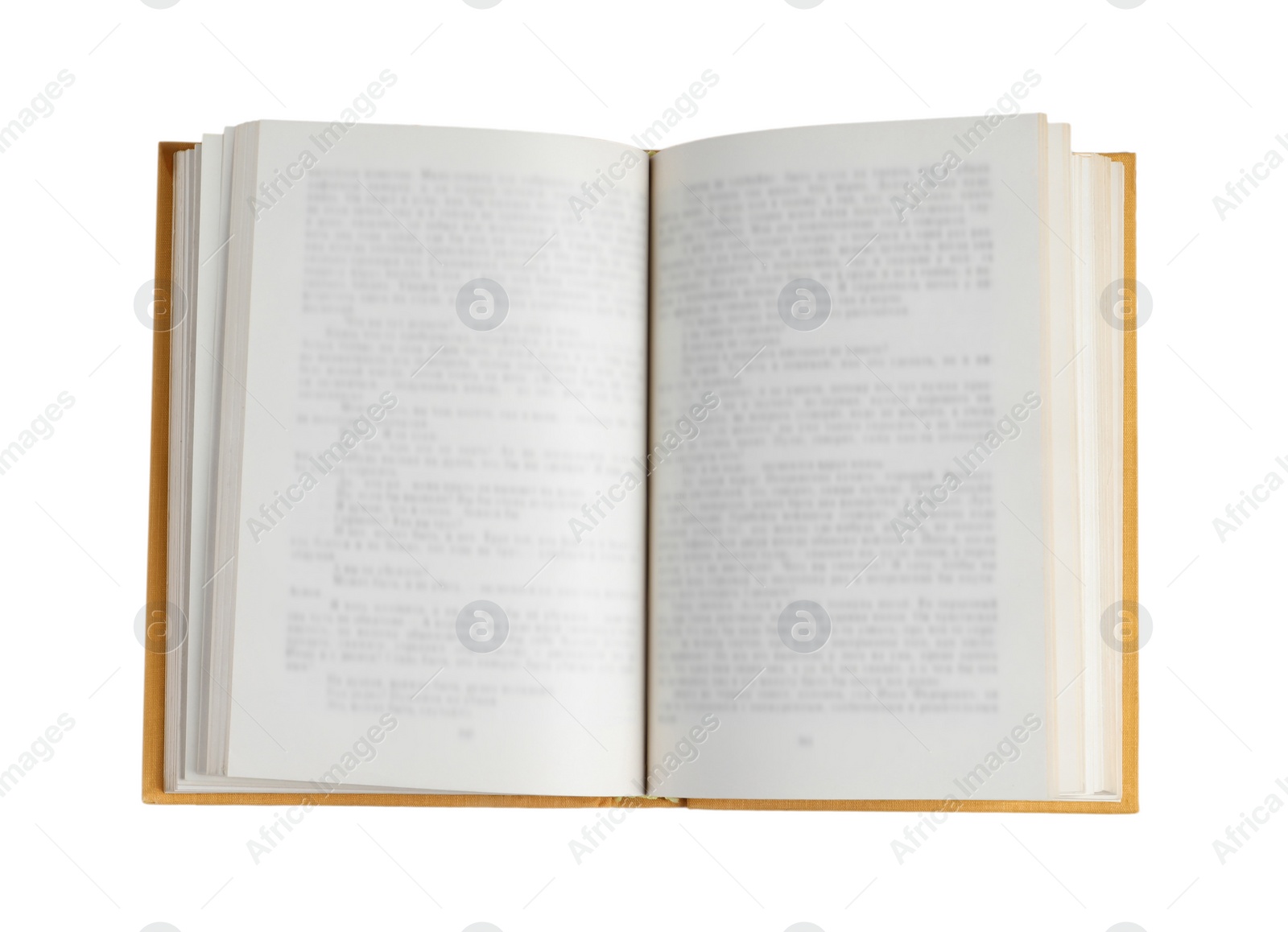 Photo of Old open hardcover book isolated on white, top view