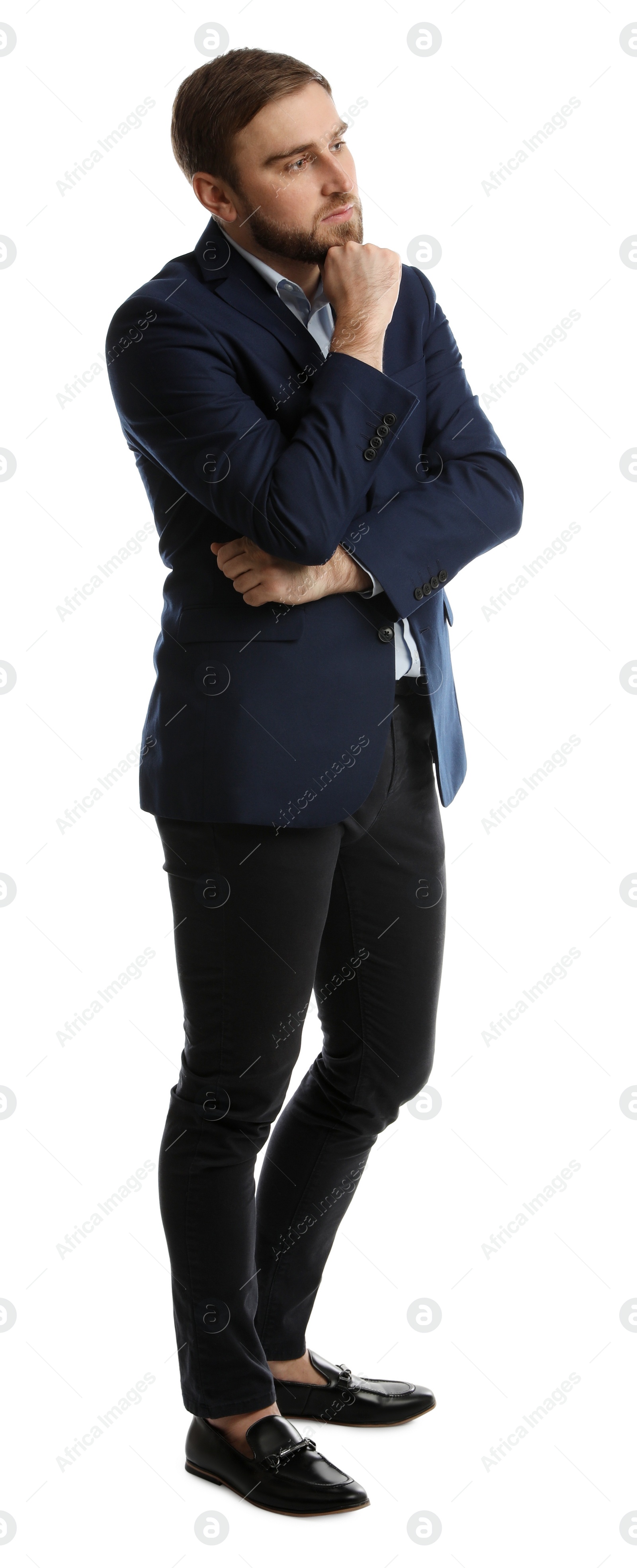 Photo of Young man in business attire on white background