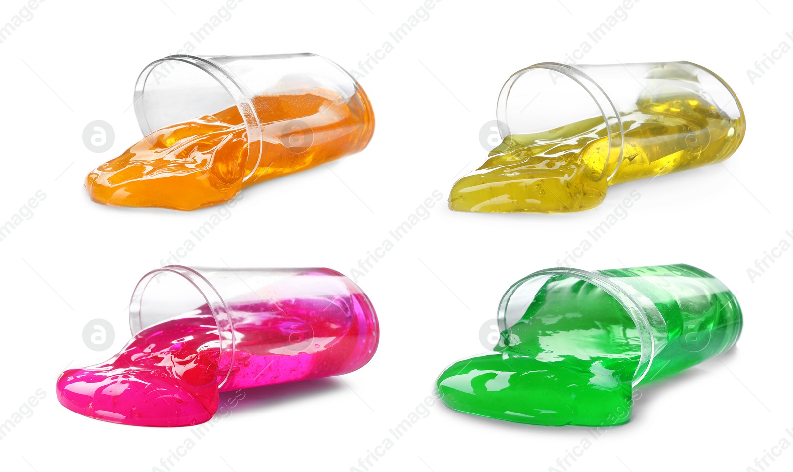 Image of Set of different colorful slimes on white background. Antistress toy 