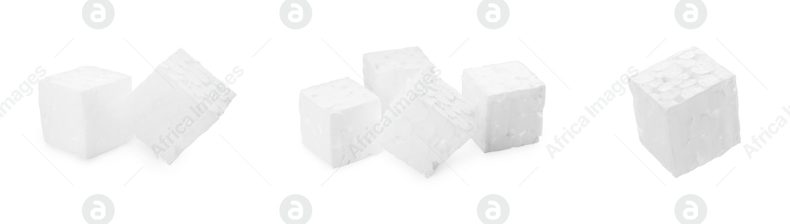 Image of Set with styrofoam cubes on white background. Banner design