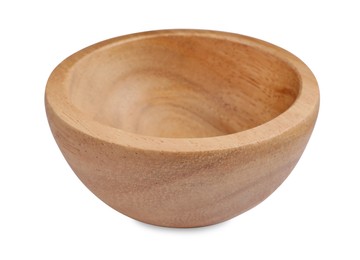 Photo of One new wooden bowl on white background