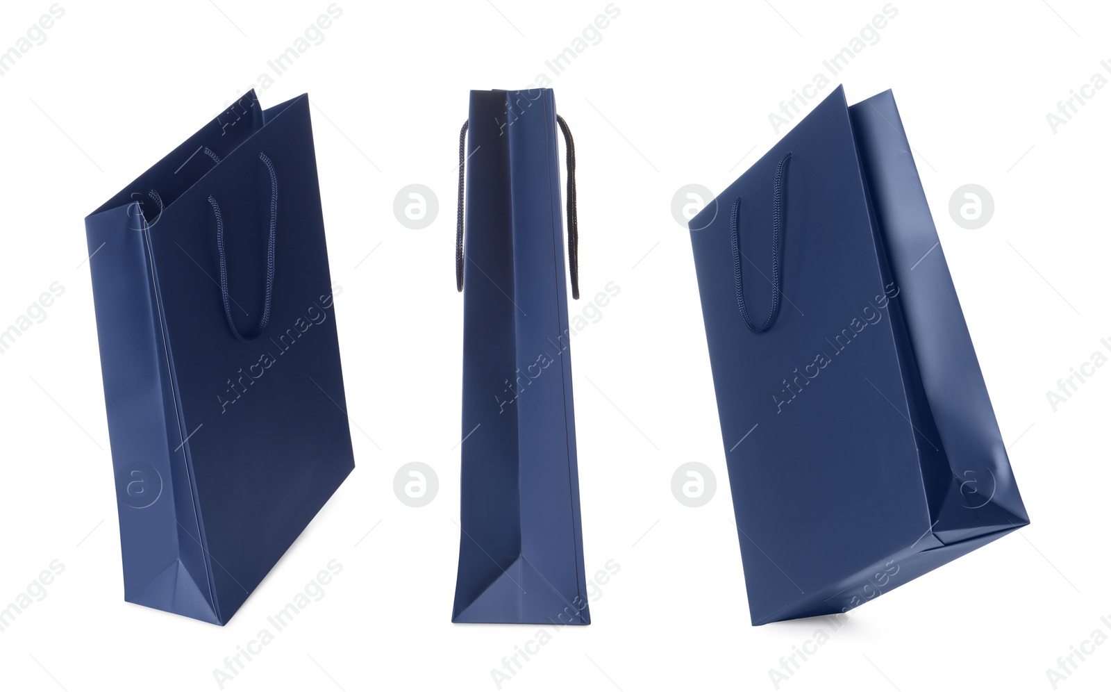 Image of Dark blue shopping bag isolated on white, different sides
