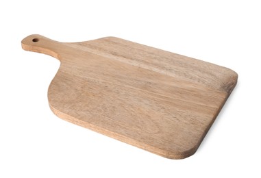 Photo of One wooden cutting board on white background