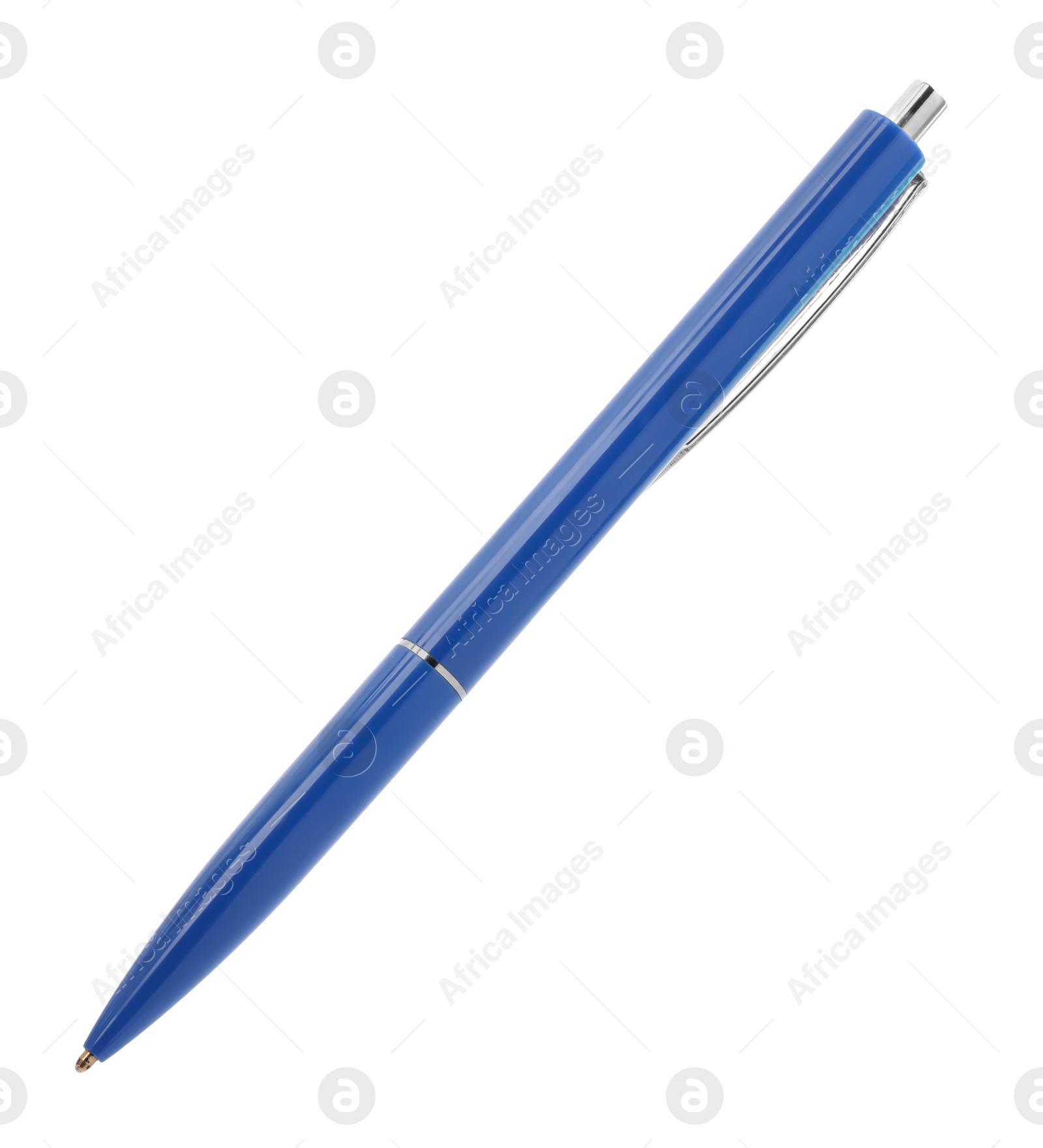 Photo of New stylish blue pen isolated on white