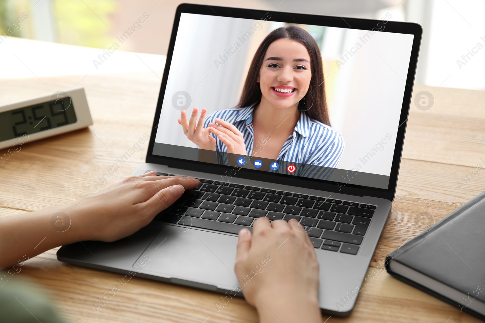 Image of Woman using laptop for online studying, closeup. Webinar concept