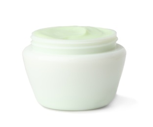 Jar of body cream on white background