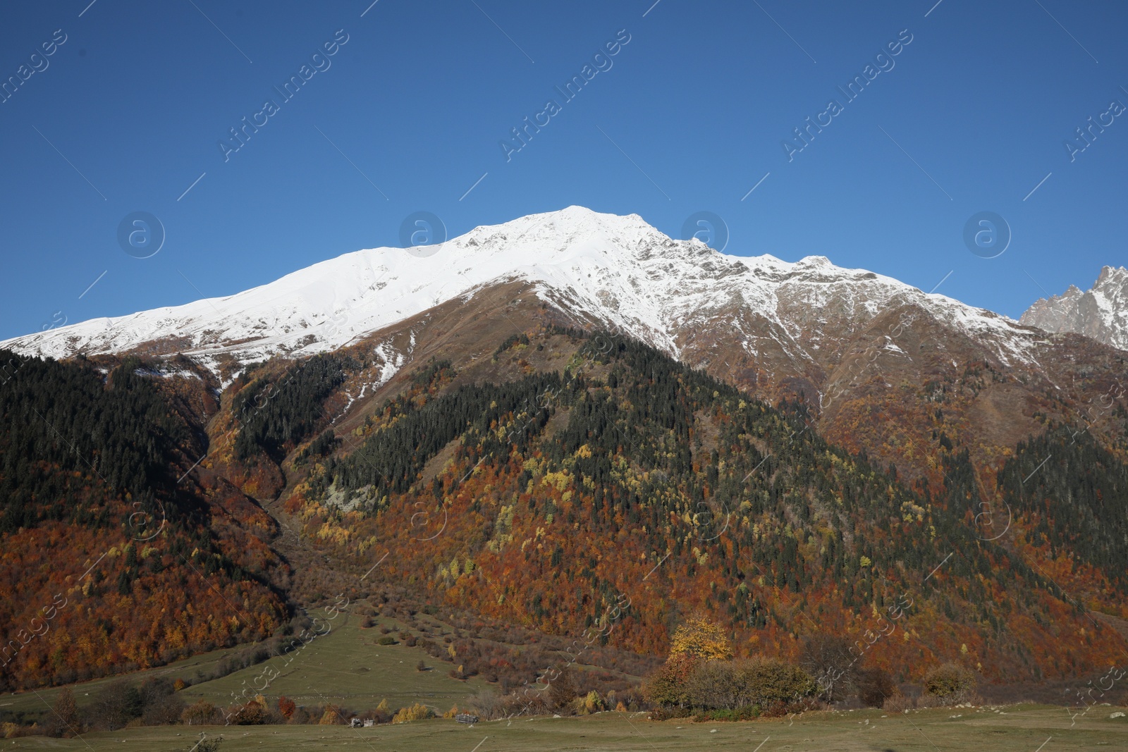 Photo of Picturesque view of beautiful high mountain under blue sky on sunny day