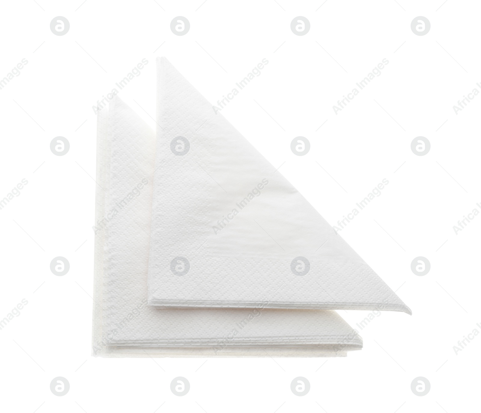 Photo of Folded clean paper tissues on white background, top view