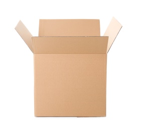 Open cardboard box on white background