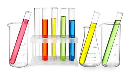 Image of Set of different laboratory glassware isolated on white