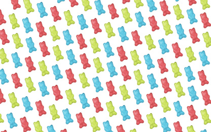 Image of Set of yummy jelly bears on white background 