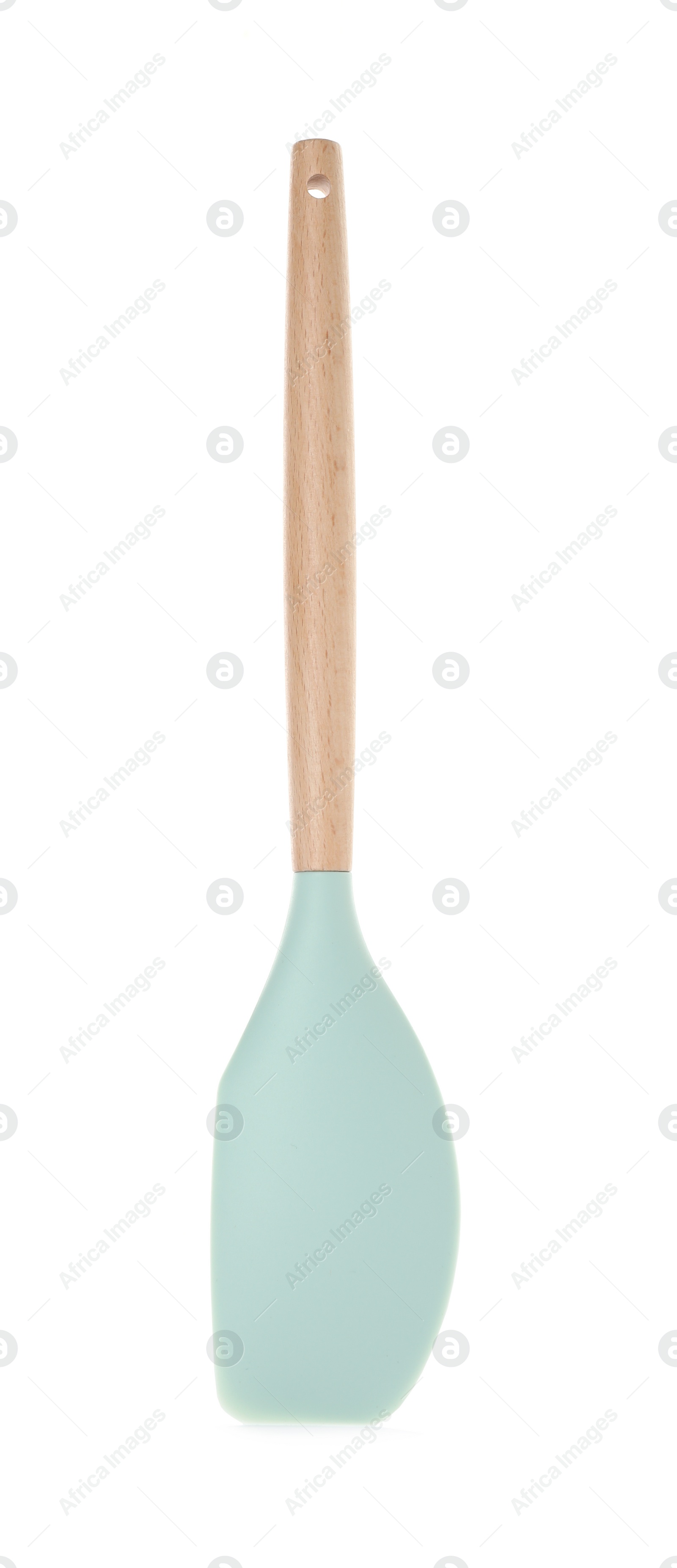 Photo of Spatula with wooden handle isolated on white. Kitchen utensil