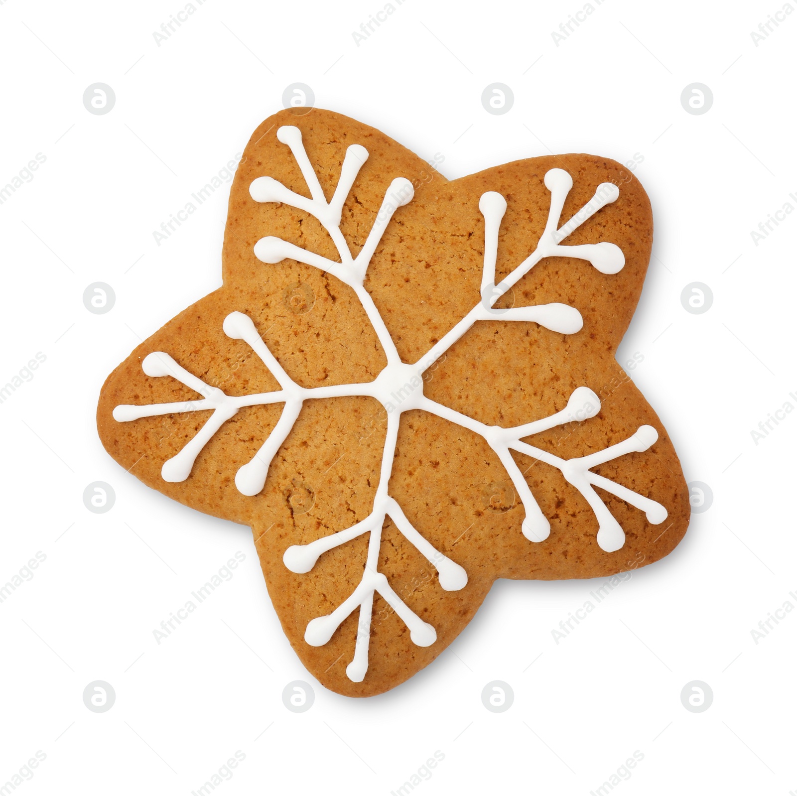 Photo of Tasty star shaped Christmas cookie with icing isolated on white, top view