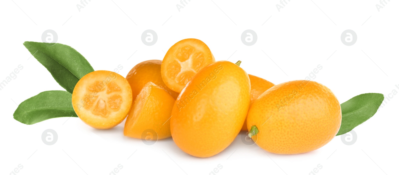 Image of Fresh ripe kumquat fruits on white background