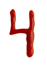 Photo of Number four written by ketchup on white background