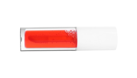 One red lip gloss isolated on white. Cosmetic product