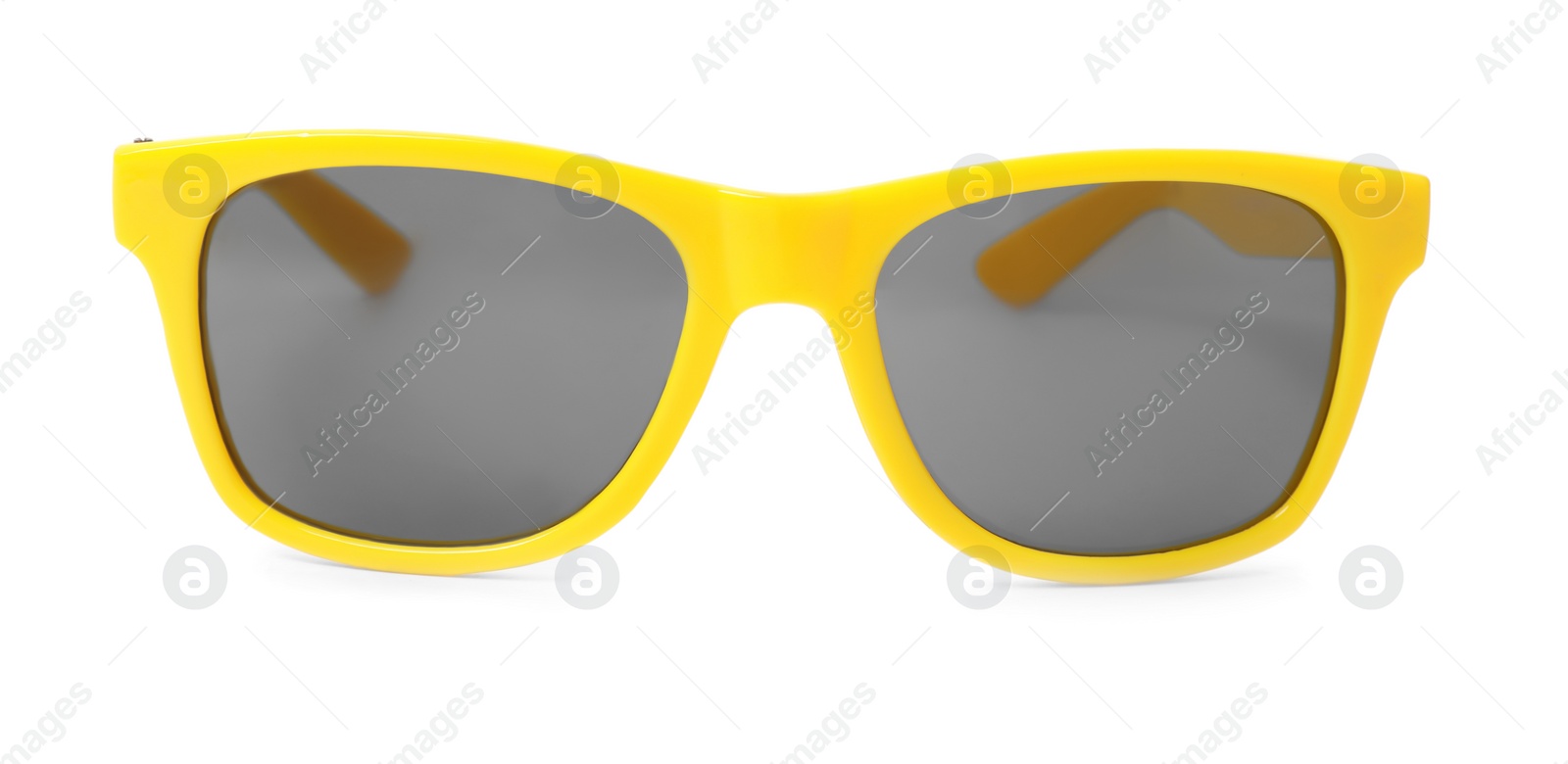 Photo of Beautiful sunglasses on white background. Beach object