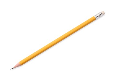 Photo of Graphite pencil with eraser isolated on white. School stationery
