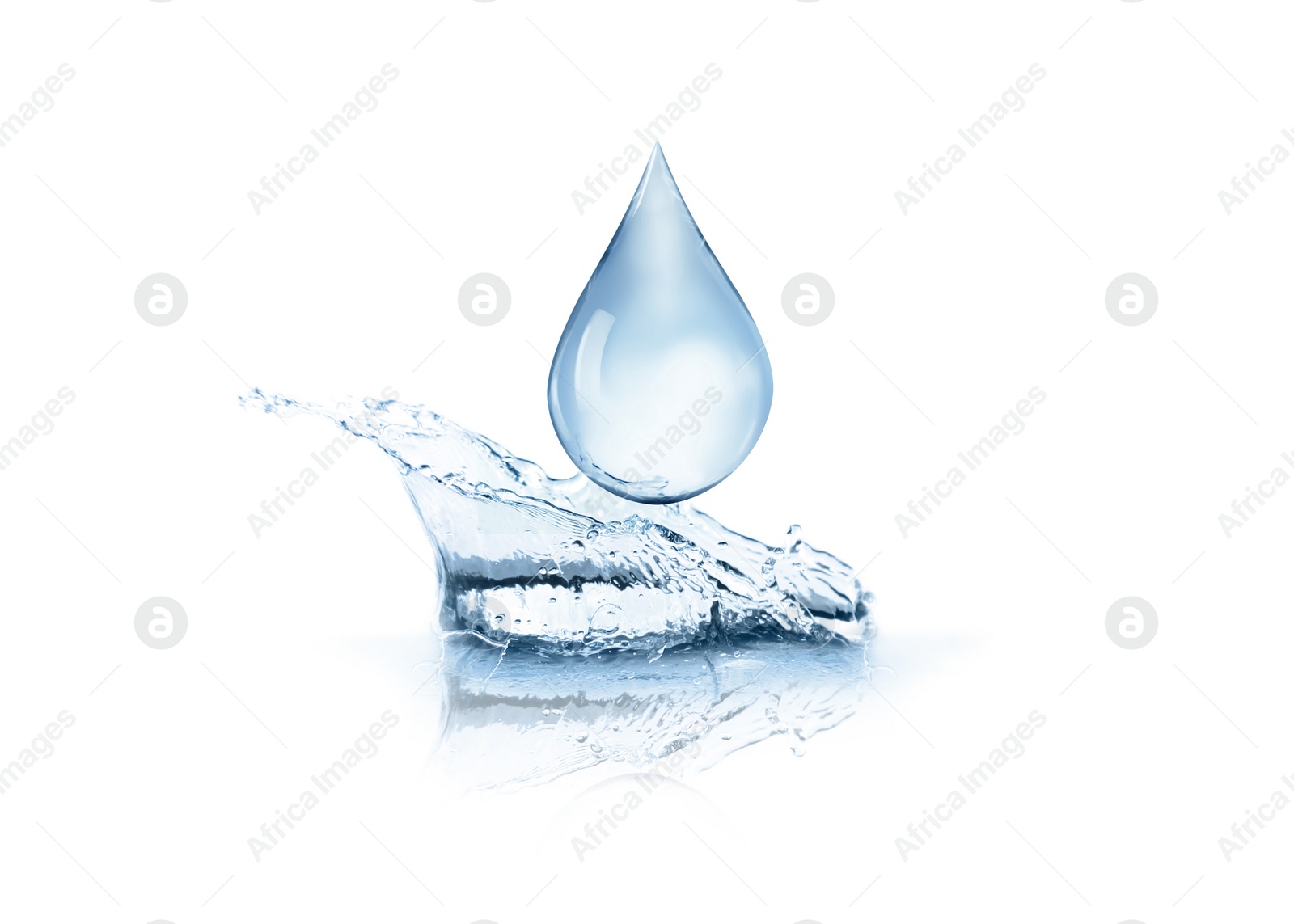 Image of Water drop falling into water on white background