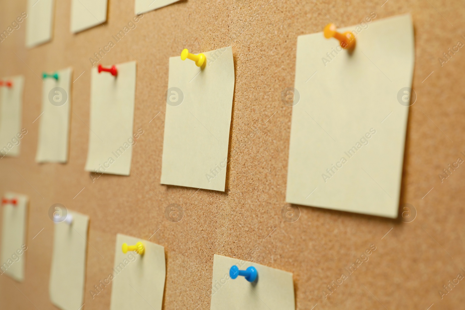 Photo of Many paper notes pinned to cork board