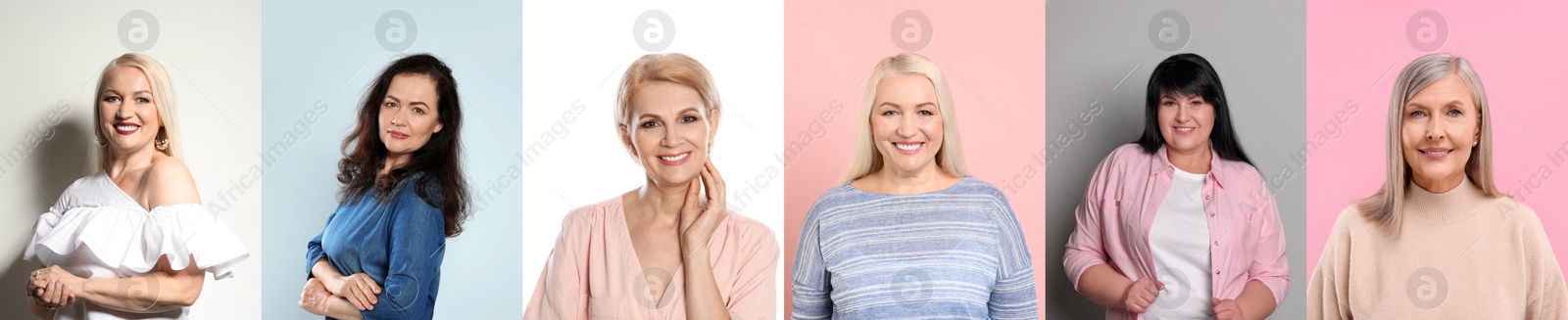 Image of Beautiful ladies on different color backgrounds, collection of photos