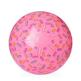 Photo of Inflatable pink beach ball with colorful pattern isolated on white
