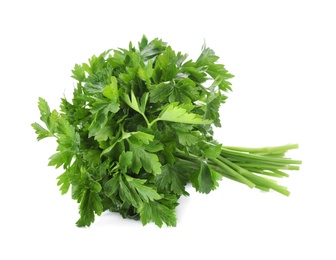 Photo of Bunch of fresh green parsley on white background