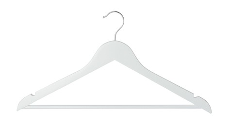 Photo of Empty hanger isolated on white. Wardrobe accessory