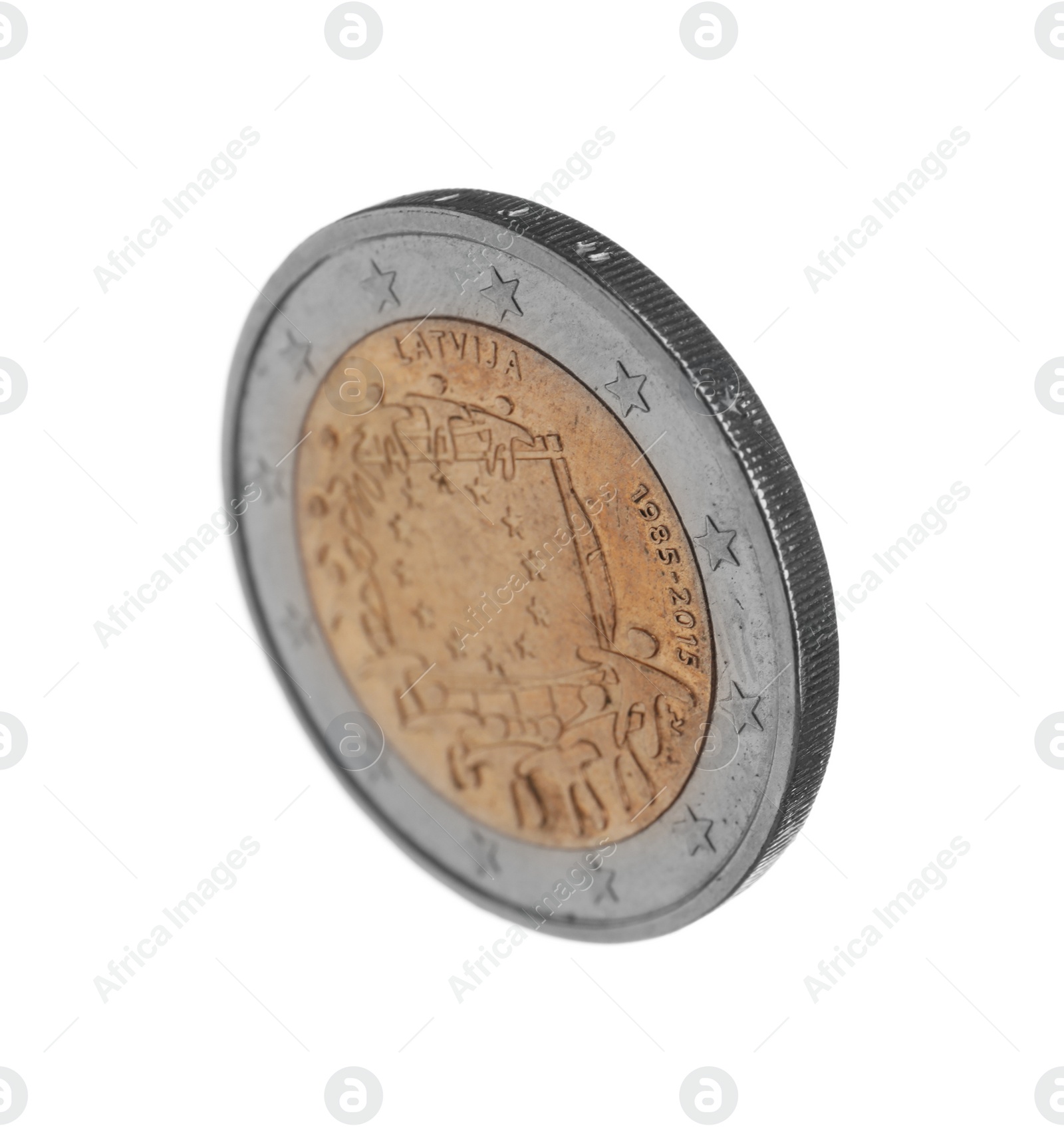 Photo of Latvian two euro coin isolated on white