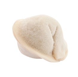 Raw dumpling with tasty filling on white background