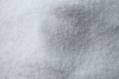 Photo of Organic white sea salt as background, above view