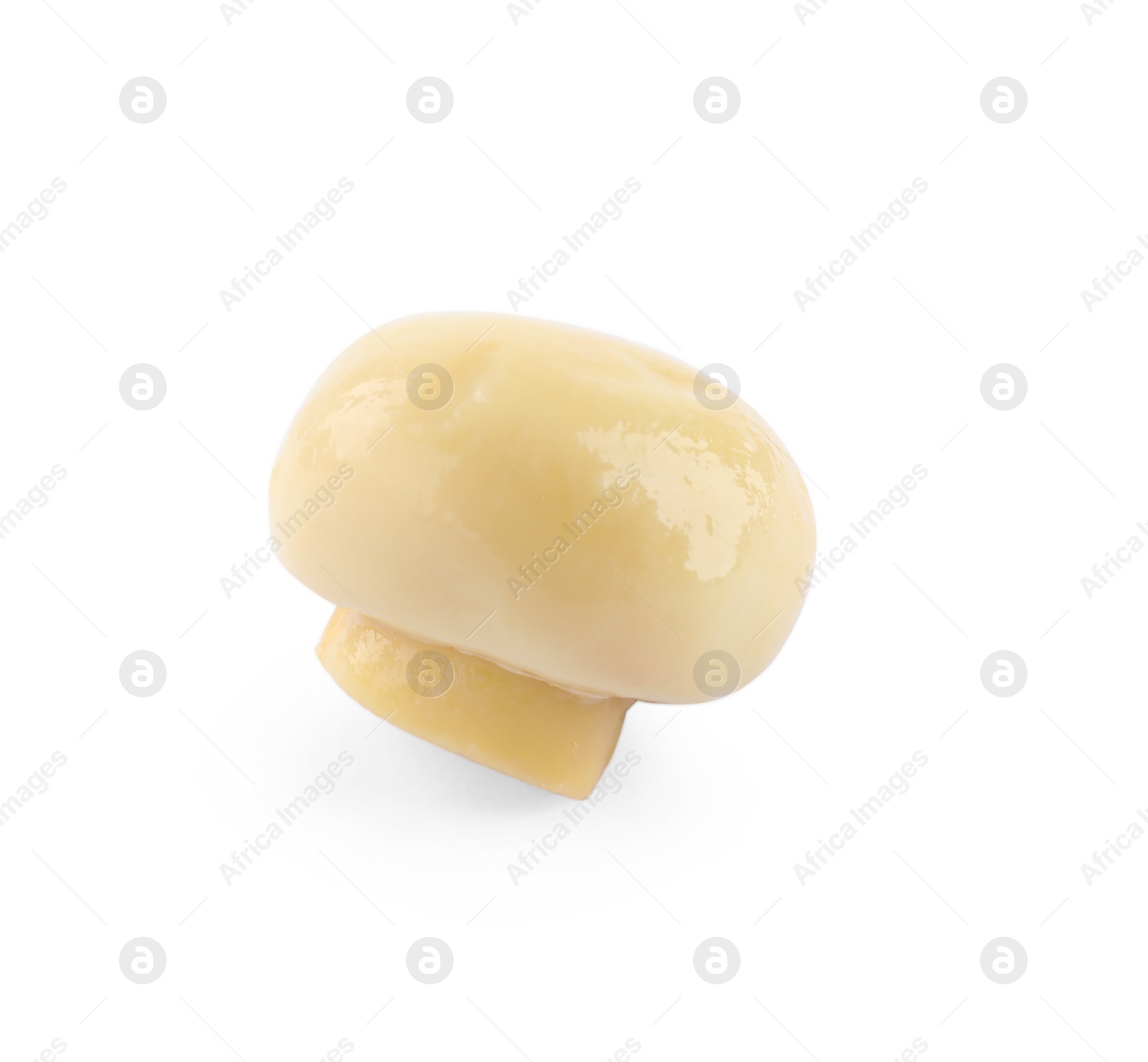 Photo of One delicious marinated mushroom isolated on white