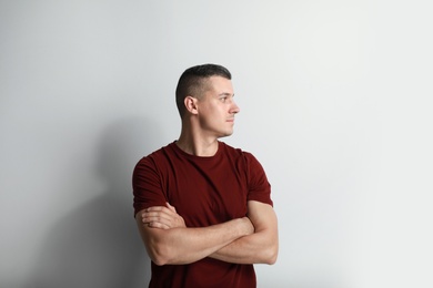 Photo of Portrait of handsome man on white background