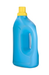 Photo of Light blue bottle of detergent isolated on white
