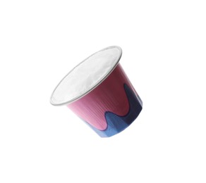 Photo of One plastic coffee capsule isolated on white