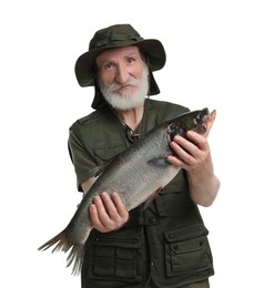 Photo of Fisherman with caught fish isolated on white