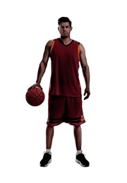 Image of Silhouette of basketball player with ball on white background