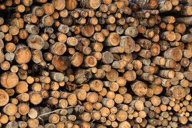 Photo of Stacked firewood as background. Heating house in winter