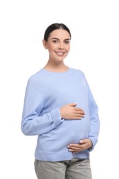 Photo of Portrait of beautiful pregnant woman isolated on white