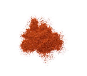 Photo of Aromatic paprika powder isolated on white, top view