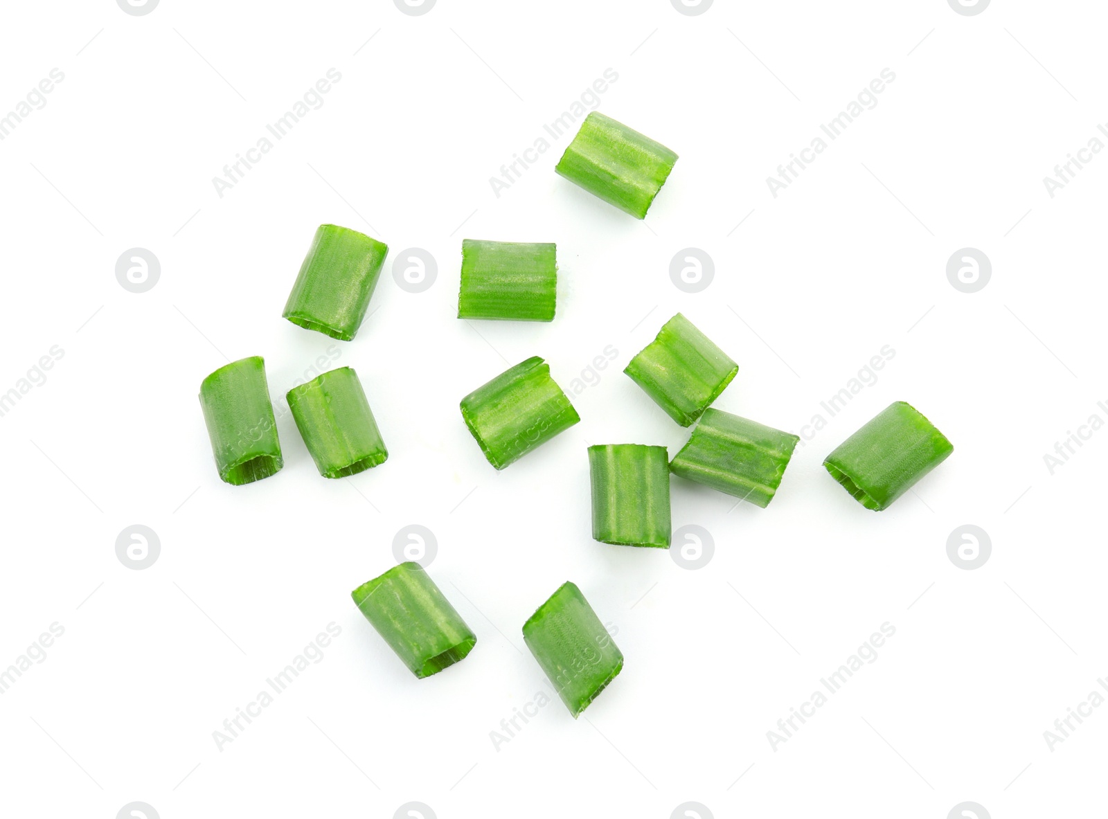 Photo of Chopped green onion on white background