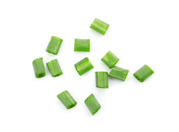 Photo of Chopped green onion on white background