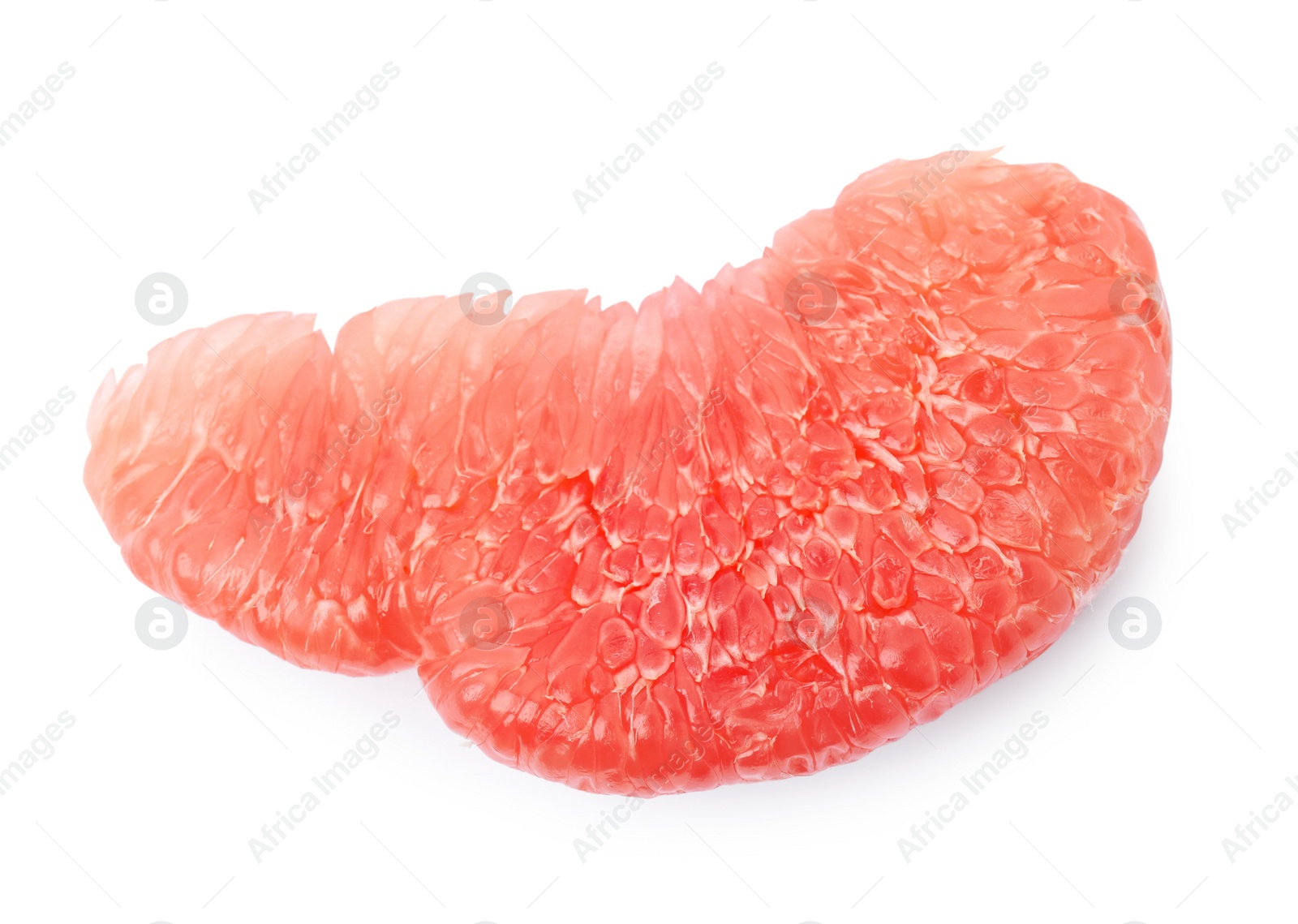 Photo of Piece of fresh juicy pomelo on white background, top view