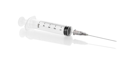 Photo of New medical syringe with needle isolated on white