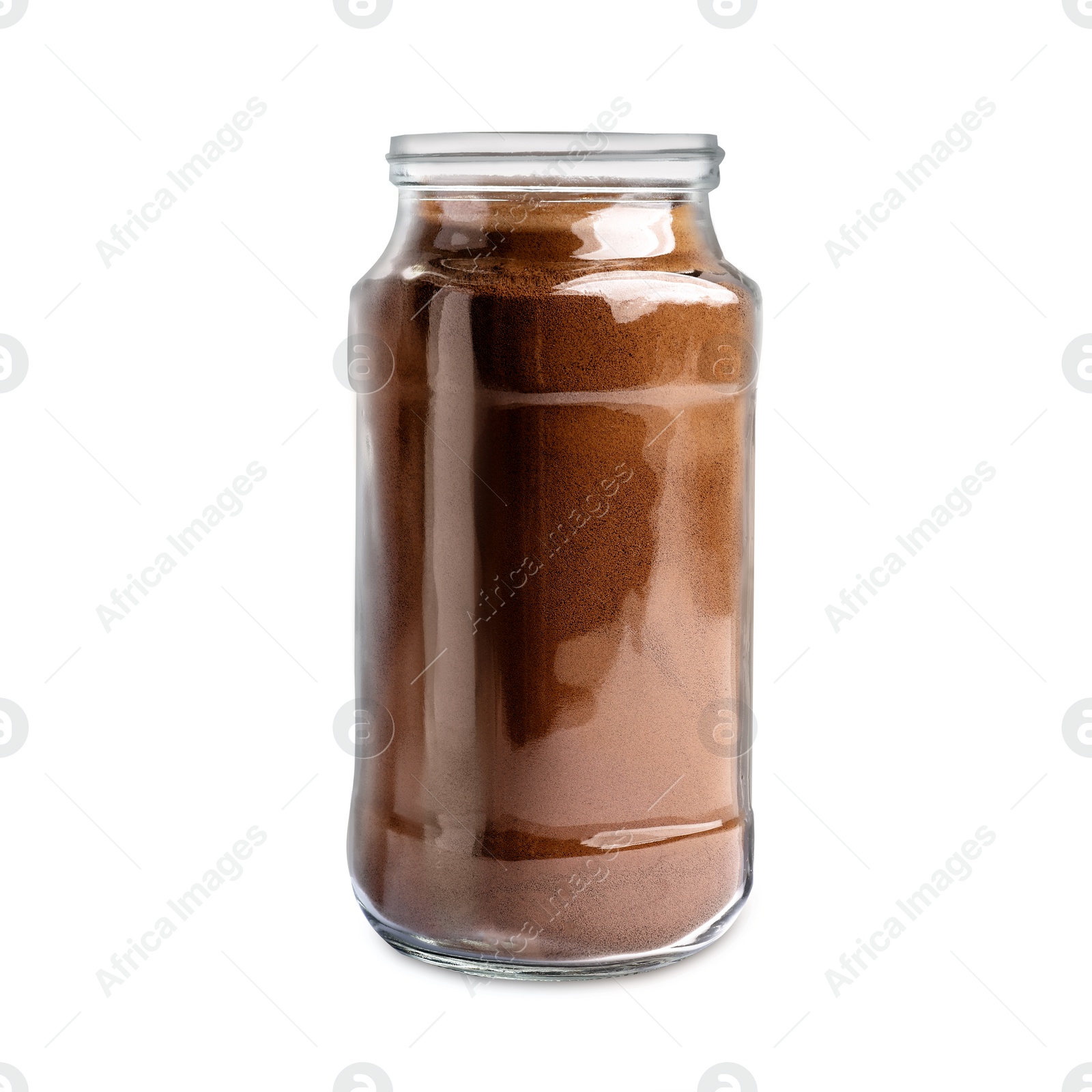 Photo of Glass jar of instant coffee isolated on white