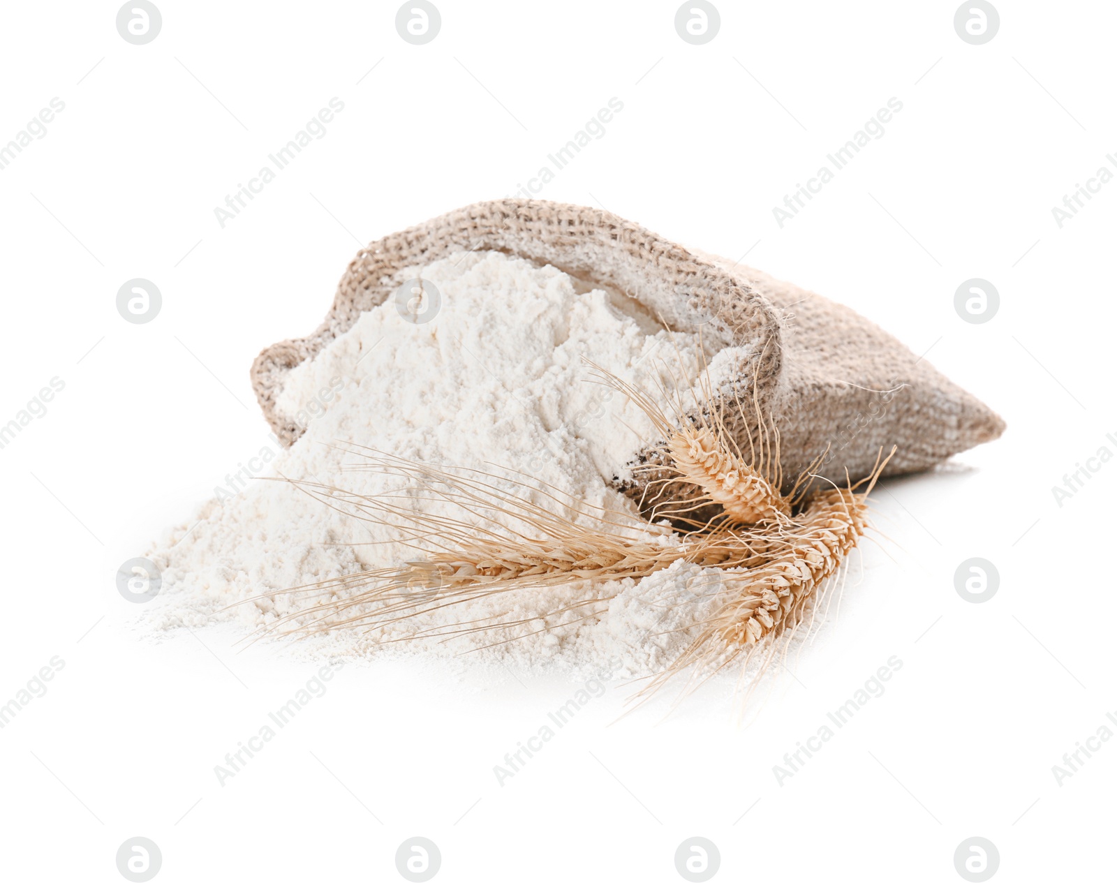 Photo of Sack with flour on white background