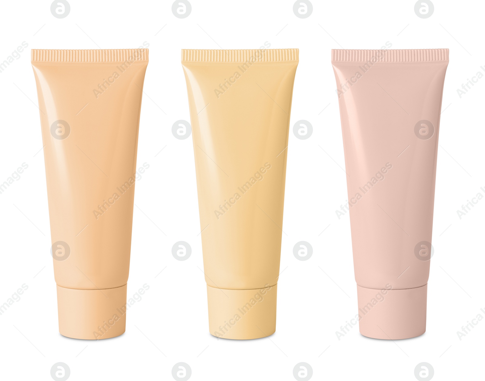 Image of Set of liquid foundations in different shades isolated on white